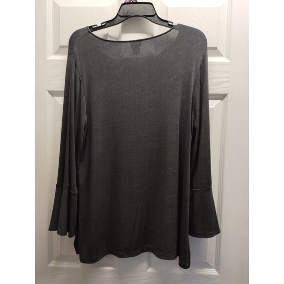 Chico's Travelers Size Large (2) Dark Gray Long Bell Sleeves Packable Slinky Top - Picture 2 of 5